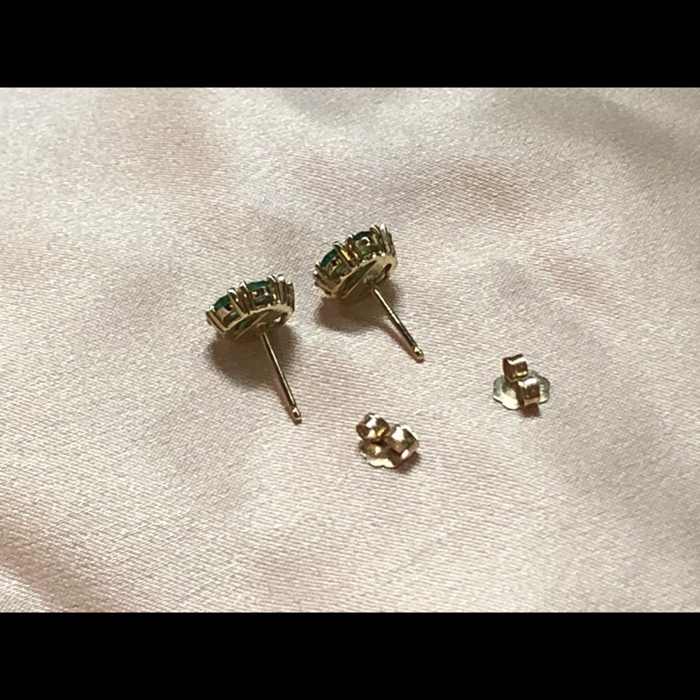 Emerald Flower Stud Earrings in 14k Gold + Emerald Gemstones Green  $950 - Picture 15 of 16